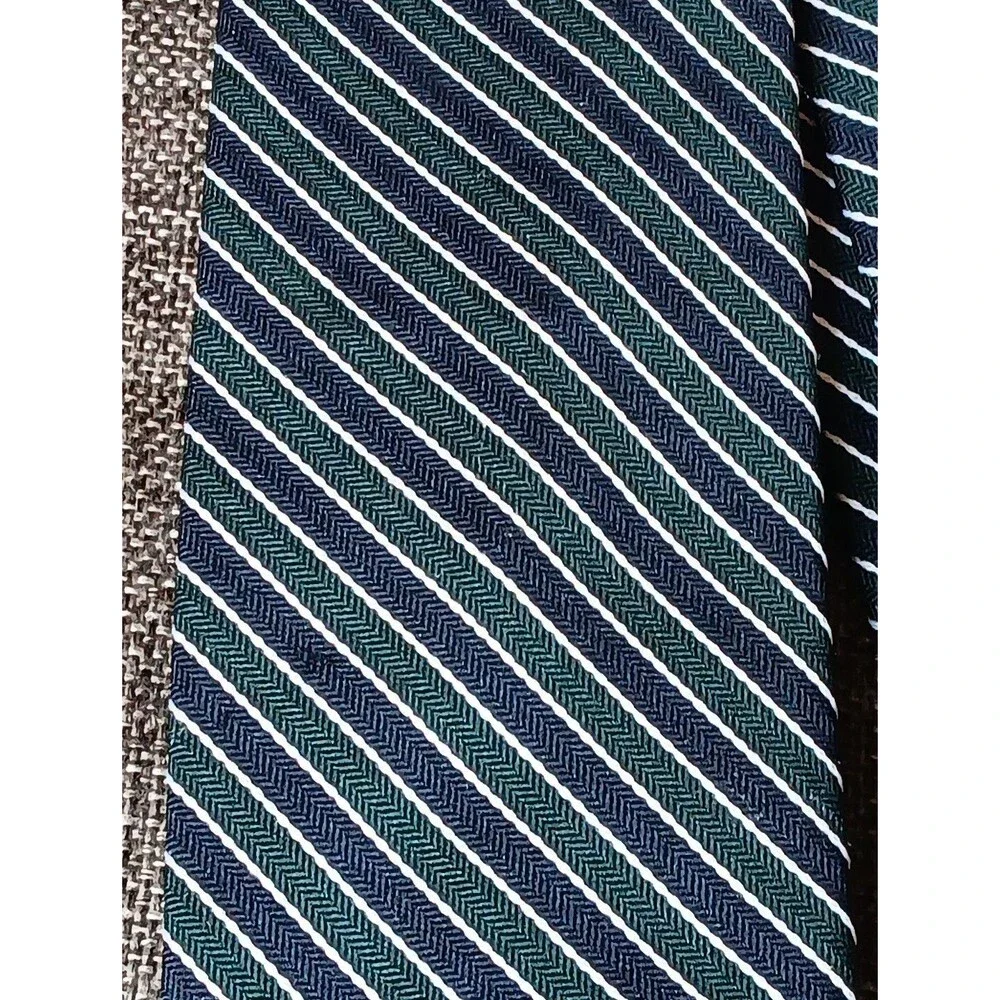 Tie 70s 80s 90s Y2K Mens Geoffrey Beene Blue Green White Stripe 3 Wide 55 Long